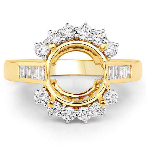 0.58 Carat Genuine White Diamond 14K Yellow Gold Semi Mount Ring - holds 9.00mm Round Gemstone Otarealm