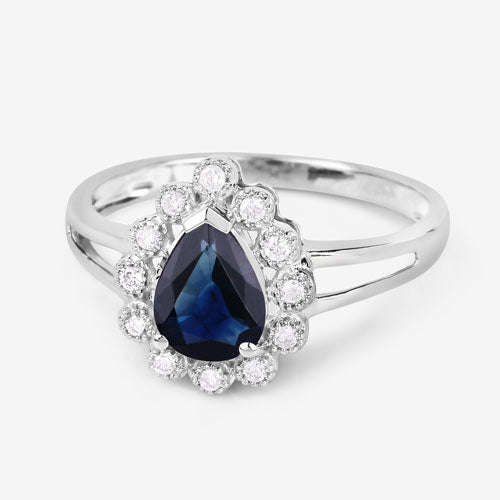 1.46 Carat Genuine Blue Sapphire and White Diamond 10K White Gold Ring Otarealm