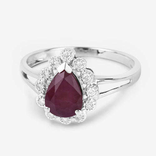 1.31 Carat Genuine Ruby and White Diamond 14K White Gold Ring Otarealm