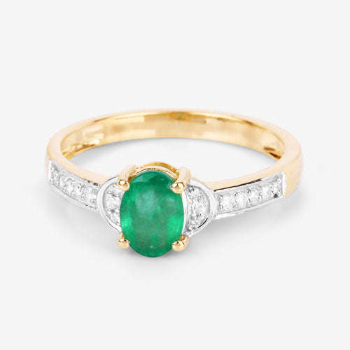 0.82 Carat Genuine Zambian Emerald and White Diamond 14K Yellow Gold Ring Otarealm