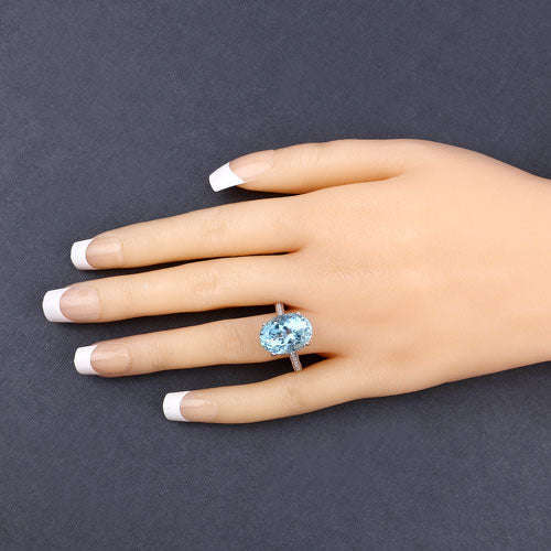 8.84 Carat Genuine Aquamarine and White Diamond 14K White Gold Ring Otarealm