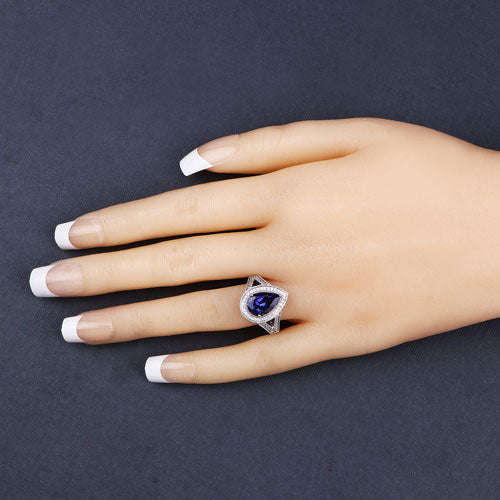 2.60 Carat Genuine Tanzanite and White Diamond 14K White Gold Ring Otarealm