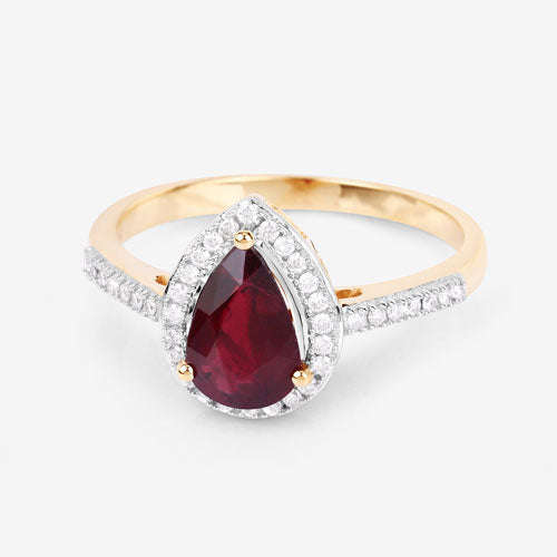 1.25 Carat Genuine Ruby and White Diamond 14K Yellow Gold Ring Otarealm