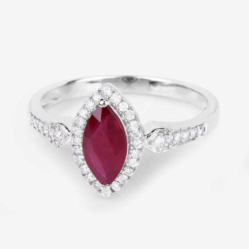 0.96 Carat Genuine Ruby and White Diamond 14K White Gold Ring Otarealm
