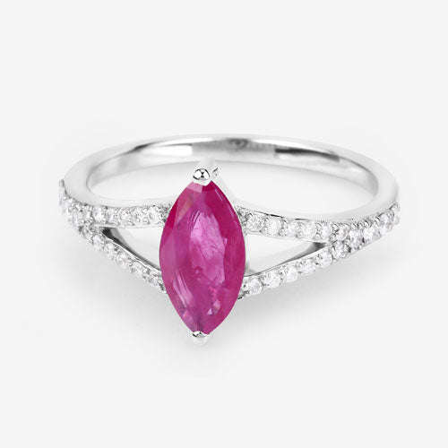 1.58 Carat Genuine Ruby and White Diamond 14K White Gold Ring Otarealm