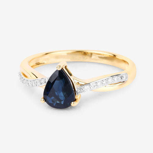 1.17 Carat Genuine Blue Sapphire and White Diamond 14K Yellow Gold Ring Otarealm