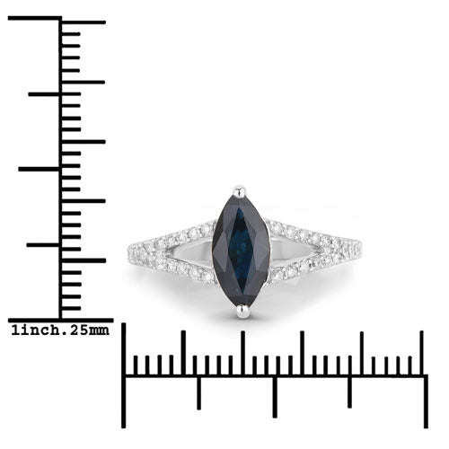 1.49 Carat Genuine Blue Sapphire and White Diamond 14K White Gold Ring Otarealm