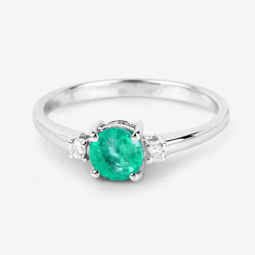 0.71 Carat Genuine Zambian Emerald and White Diamond 14K White Gold Ring Otarealm