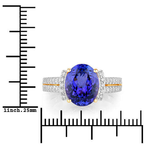 4.20 Carat Genuine Tanzanite and White Diamond 14K Yellow Gold Ring Otarealm