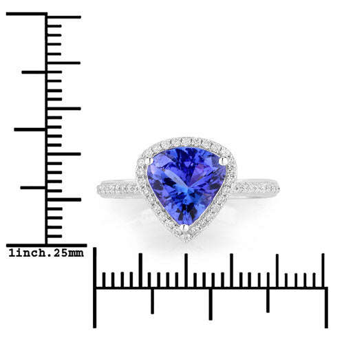 2.57 Carat Genuine Tanzanite and White Diamond 14K White Gold Ring Otarealm
