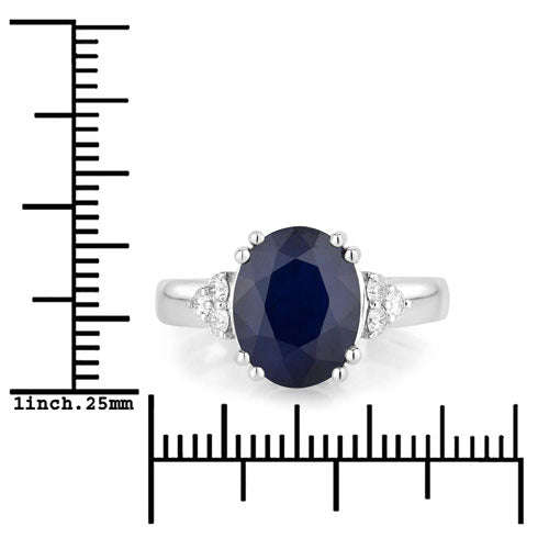 4.50 Carat Genuine Blue Sapphire and White Diamond 14K White Gold Ring Otarealm