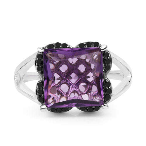 4.58 Carat Genuine Amethyst & Black Diamond .925 Sterling Silver Ring Otarealm