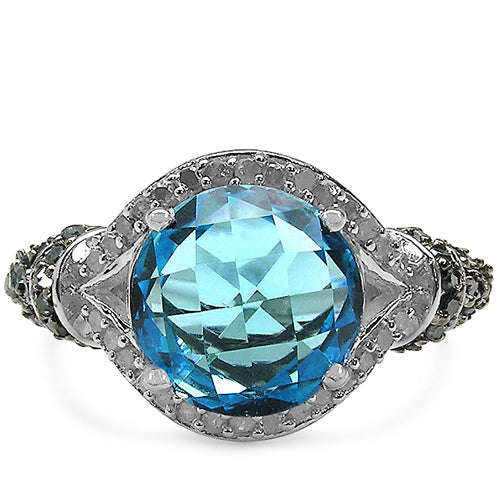4.96 Carat Genuine Blue Topaz, Blue Diamond & White Diamond .925 Sterling Silver Ring Otarealm