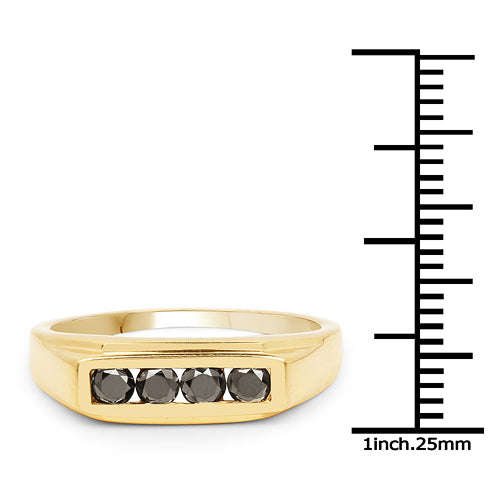 14K Yellow Gold Plated 0.48 Carat Genuine Black Diamond .925 Sterling Silver Ring Otarealm