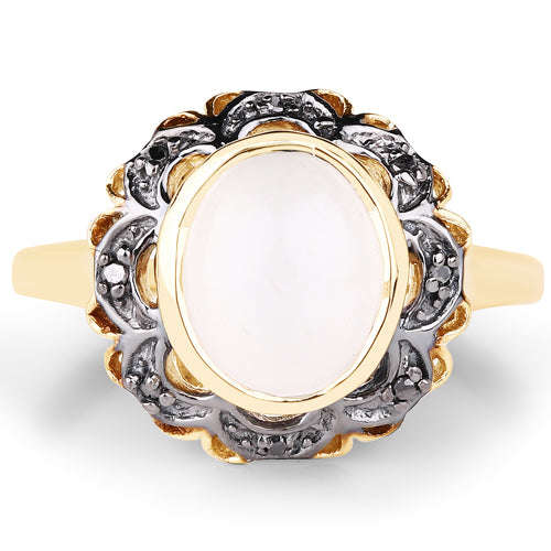 3.04 Carat Genuine White Moonstone and Black Diamond .925 Sterling Silver Ring Otarealm