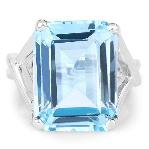 14.20 Carat Genuine Blue Topaz .925 Sterling Silver Ring Otarealm