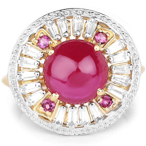 14K Yellow Gold Plated 8.91 Carat Genuine Glass Filled Ruby, Rhodolite & White Topaz .925 Sterling Silver Ring Otarealm