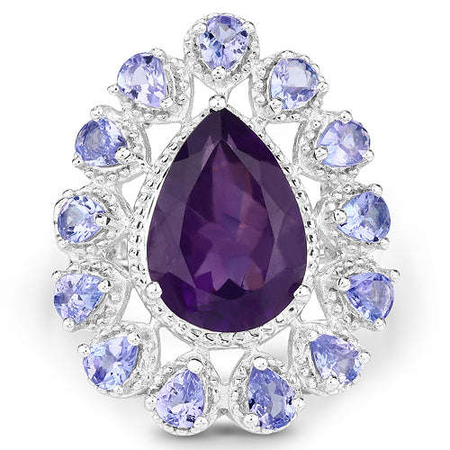 5.82 Carat Genuine Amethyst and Tanzanite .925 Sterling Silver Ring Otarealm