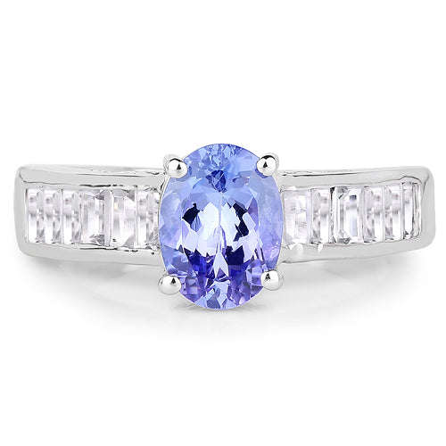 2.13 Carat Genuine Tanzanite & White Topaz .925 Sterling Silver Ring Otarealm