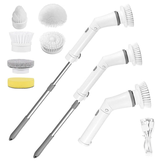 Rechargeable Telescopic Cleaning Brush 6 Replaceable Heads 2 Speed Adjustable Extension Arm Otarealm