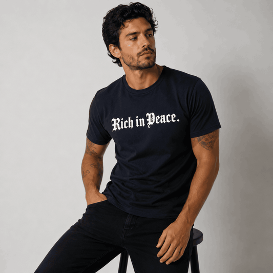 Rich in Peace Organic Tee (White with Navy print) Otarealm