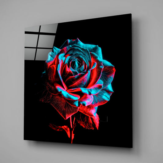 Neon Red Turquoise Rose Glass Wall Art
