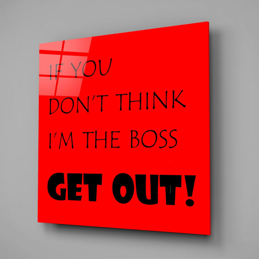 Red Background Black Boss Quote Glass Wall Art
