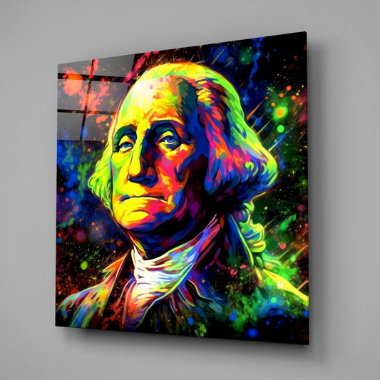 Neon Splatter Statesman Pop Portrait Glass Wall Art