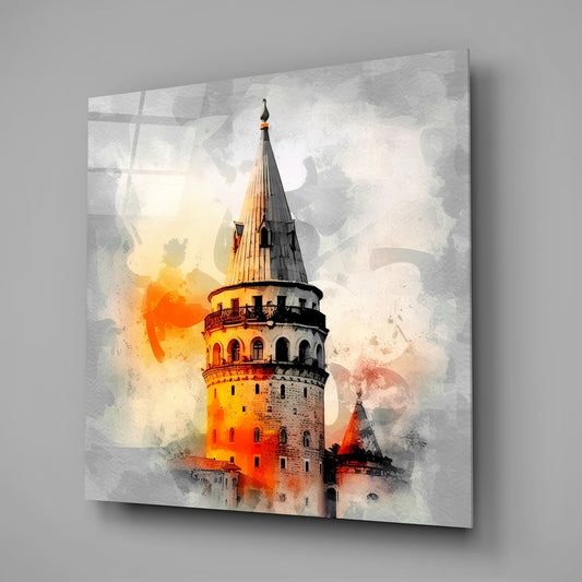 Orange Splash Galata Tower Glass Wall Art