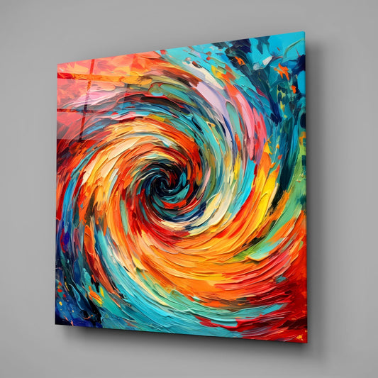 Impasto Orange and Teal Whirlpool Glass Wall Art