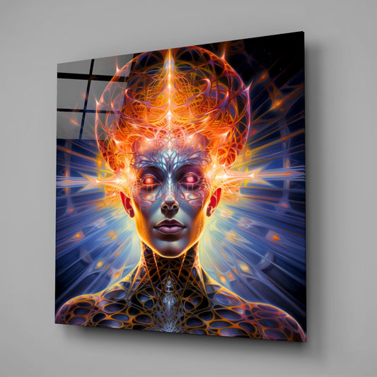 Glowing Filigree Mind Woman Portrait Glass Wall Art