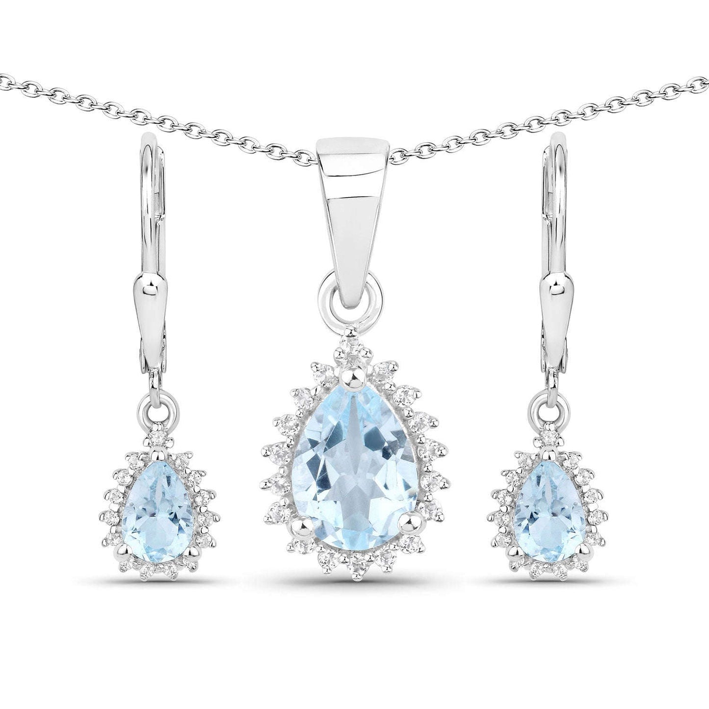 2.00 Carat Genuine Blue Topaz and White Topaz .925 Sterling Silver Jewelry Set Otarealm