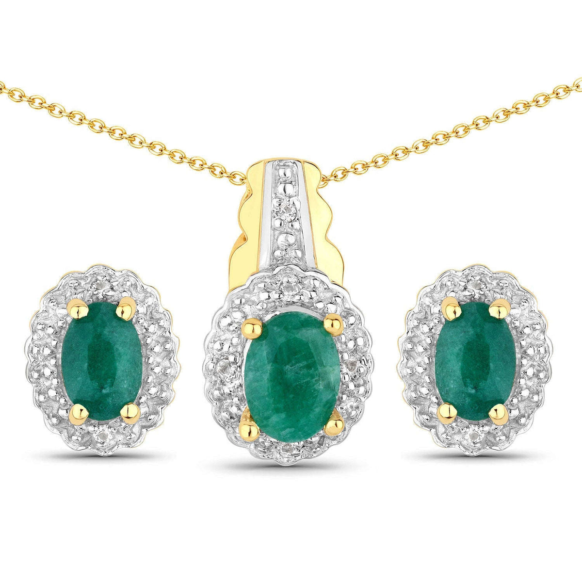 1.71 Carat Dyed Emerald and White Topaz .925 Sterling Silver Jewelry Set Otarealm