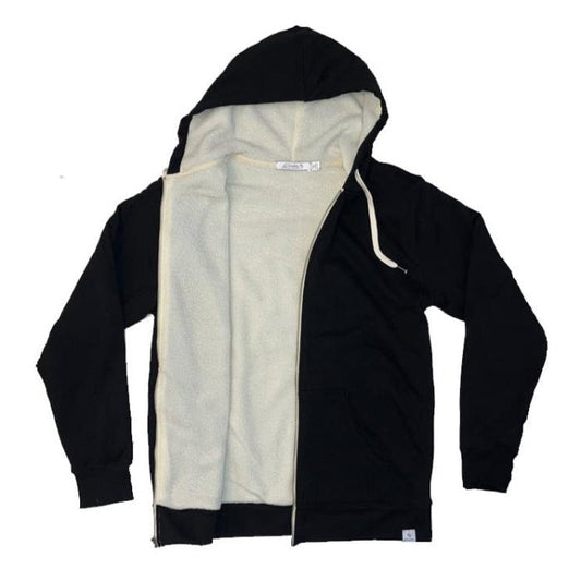Mammoth Zip Sherpa Hoodie (Black with White interior),