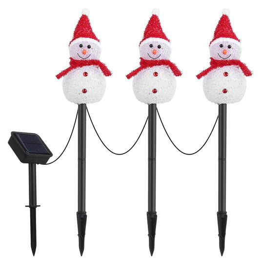 Solar Powered Lamp 3 Snowmen Garden Stake Light Otarealm