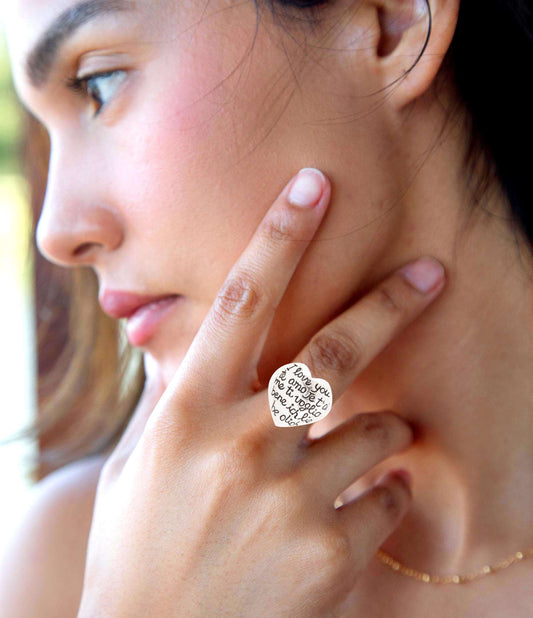 Sterling Silver Engraved Heart Statement Ring Otarealm