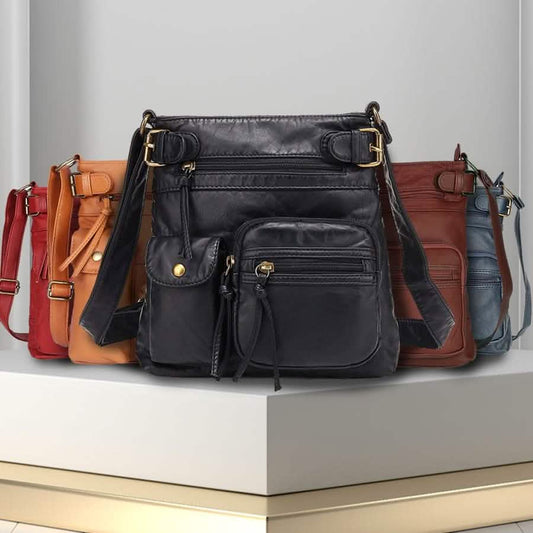 Super Soft Genuine Leather Top Belt Accent Crossbody Bag