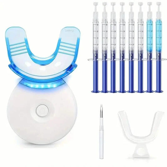 Teeth Whitening Gel Kit with 6 Teeth Cleaning Gel + 2 Dental Trays + Cleaning Led Light