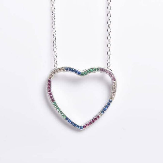 Thin Open Heart Rainbow Necklace Otarealm