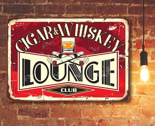 Cigar & Whiskey Lounge - Metal Sign