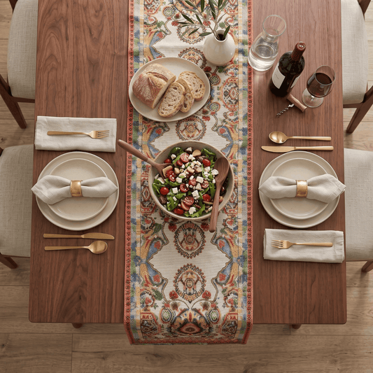 Tache Elegant Ivory Colorful Ornate Paisley Woven Tapestry Table Runner (18193) Otarealm