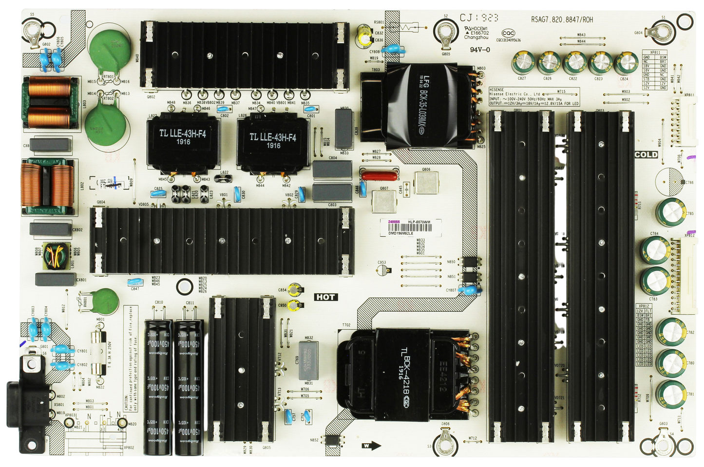 248855 Hisense Power Supply, RSAG7.820.8847/ROH, E166702, HLP-5570WM, 65H9F