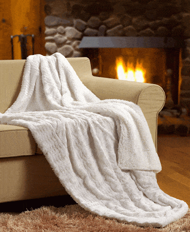 Tache White Ivory Polar Faux Fur with Sherpa Throw Blanket Otarealm