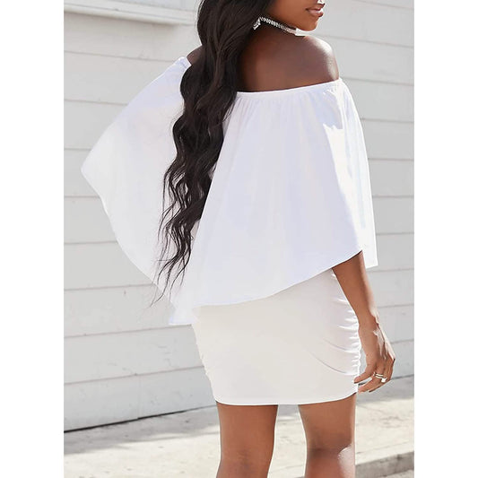 Women Off Shoulder Ruffles Bodycon Mini Dress Otarealm