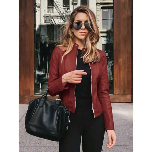 Women's Faux Leather Jacket Otarealm