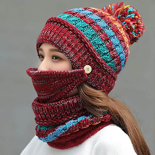 Women's Knitted Hat Scarf Mask Set Otarealm