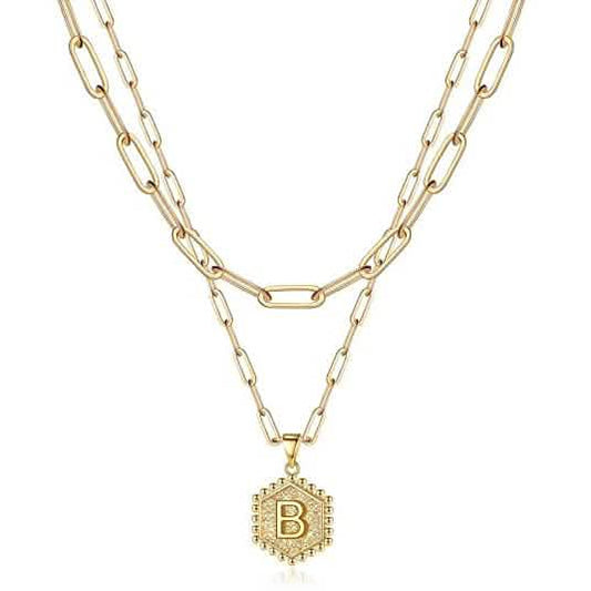 Women's Layered Initial Necklace Letter Pendant Otarealm