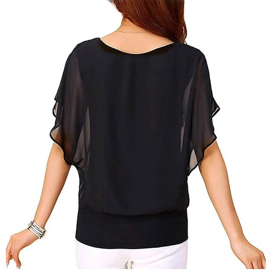 Women's Loose Casual Short Sleeve Chiffon Top T-Shirt Blouse Otarealm