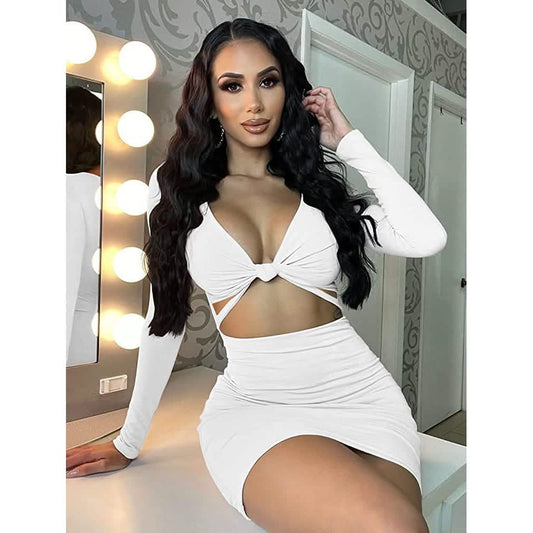 Women's Sexy Bodycon Deep V Neck Long Sleeve Cut Out Club Mini Dress Otarealm