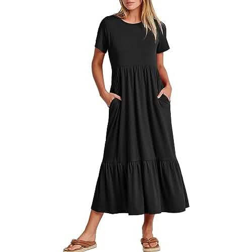 Women's Summer Casual Short Sleeve Crewneck Swing Dress Otarealm